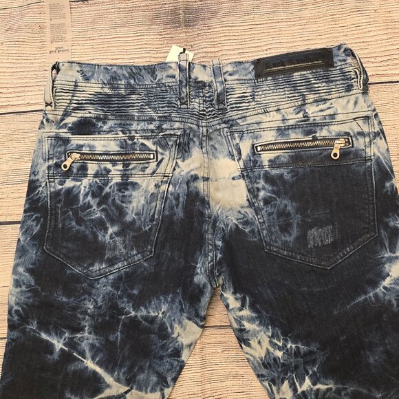 Rock Revival Moto Daviday Jeans Men's Destruction Blue Tie Dye Zippers Stretch - Picture 16 of 16